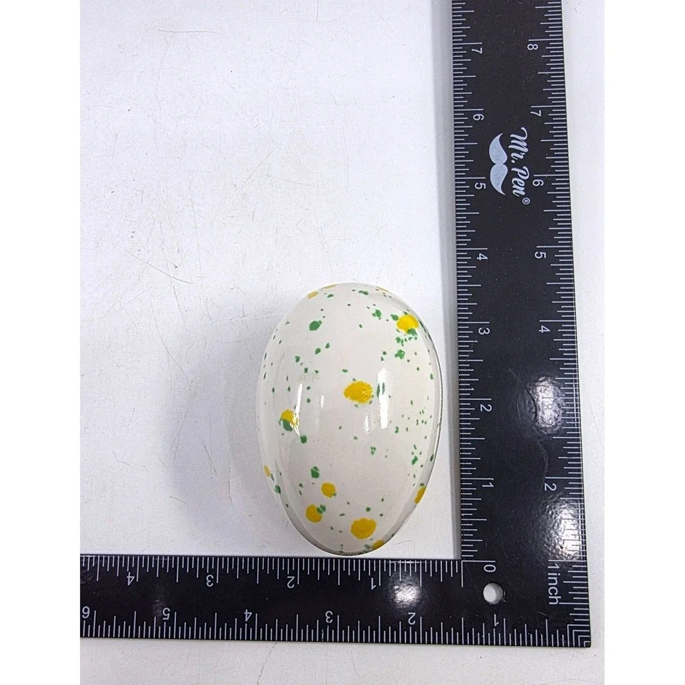 Vintage Milk Glass Grape Basket with 2 Ceramic Easter Eggs Floral Speckled Decor